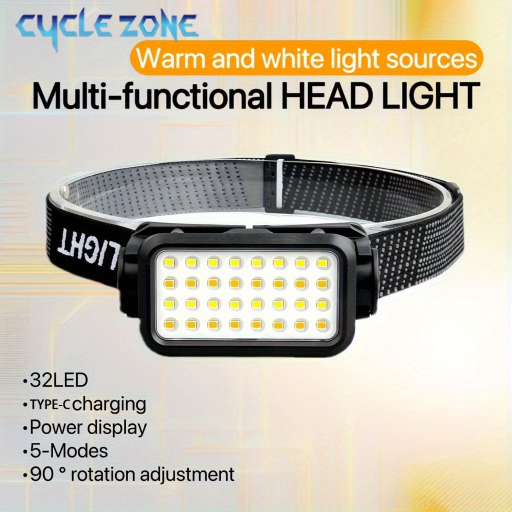 Outdoor Adventure At - Lampada frontale ricaricabile con 32 LED